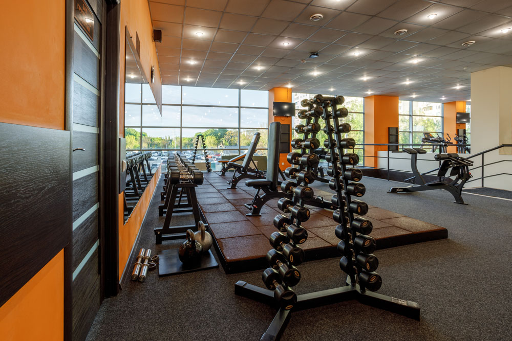 Kharkiv, Ukraine - May 15, 2023: Exercise equipment in an empty gym